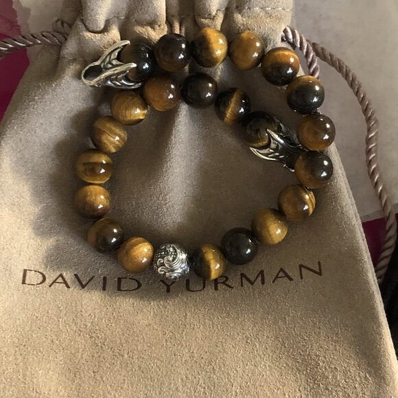 David Yurman Spiritual Bead Bracelet Tiger's Eye w/Silver Wave Bead 925 8”L Mint - Picture 3 of 11
